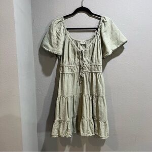 Cotton On Sage Green Peasant Top with Tie Neck